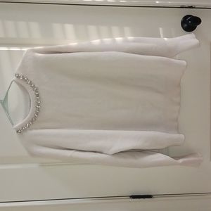 NWT Tahari Women's Sweater with Faux Pearl and Rhinestone Neck Detail